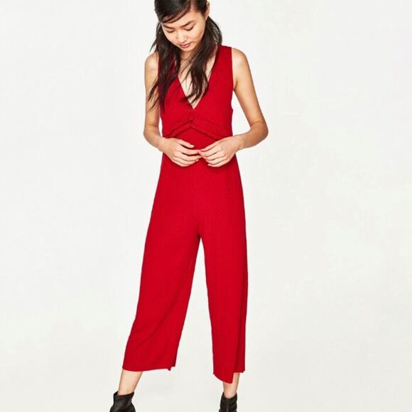 Zara Trafaluc red ribbed jumpsuit size Small - Picture 7 of 7